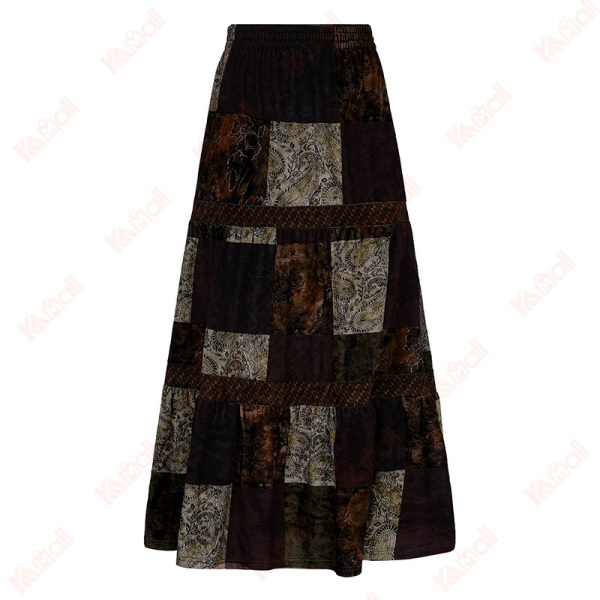 leisure vintage printing velvet skirt